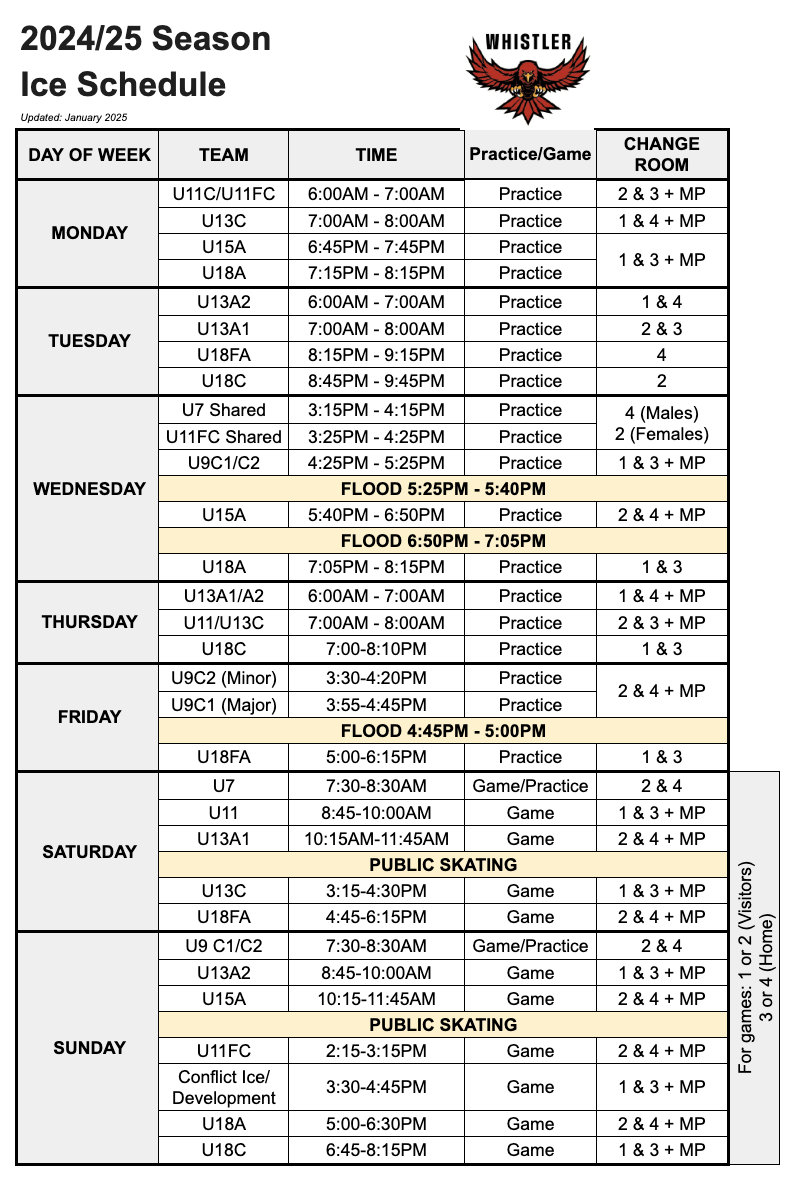 WMHA Ice Schedule